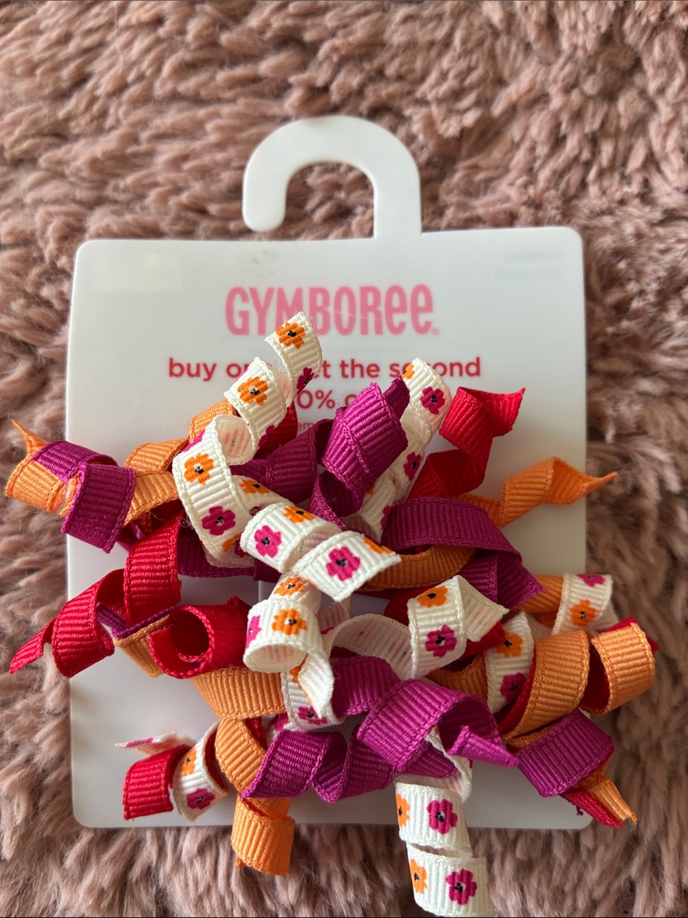 Gymboree Pink, Orange, Red & White Floral Korker Ribbon Clips